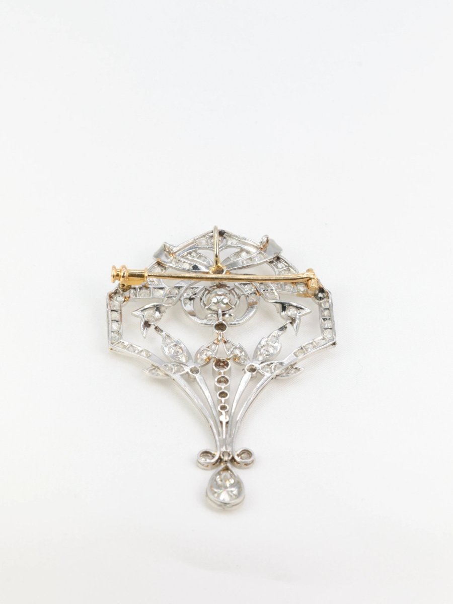 Broche Pendentif Belle Epoque en or, platine, perle et diamants - Castafiore