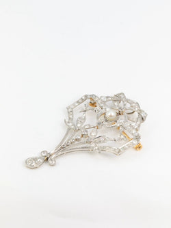 Broche Pendentif Belle Epoque en or, platine, perle et diamants - Castafiore