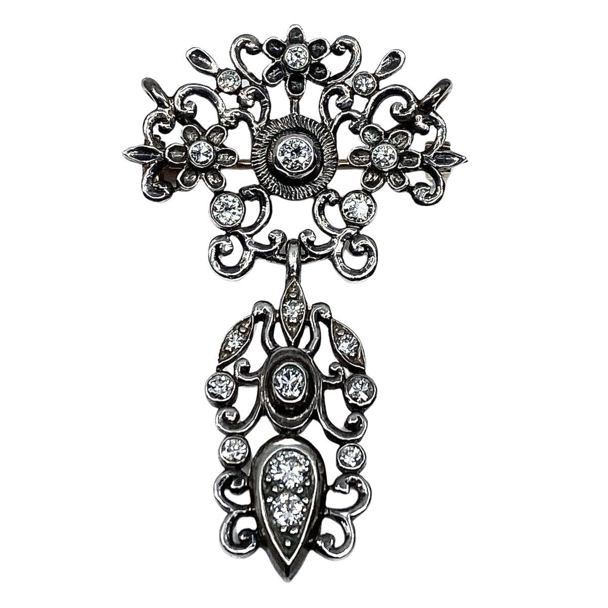 Broche pendentif en or et argent sertie de diamants, époque Napoléon III - Castafiore