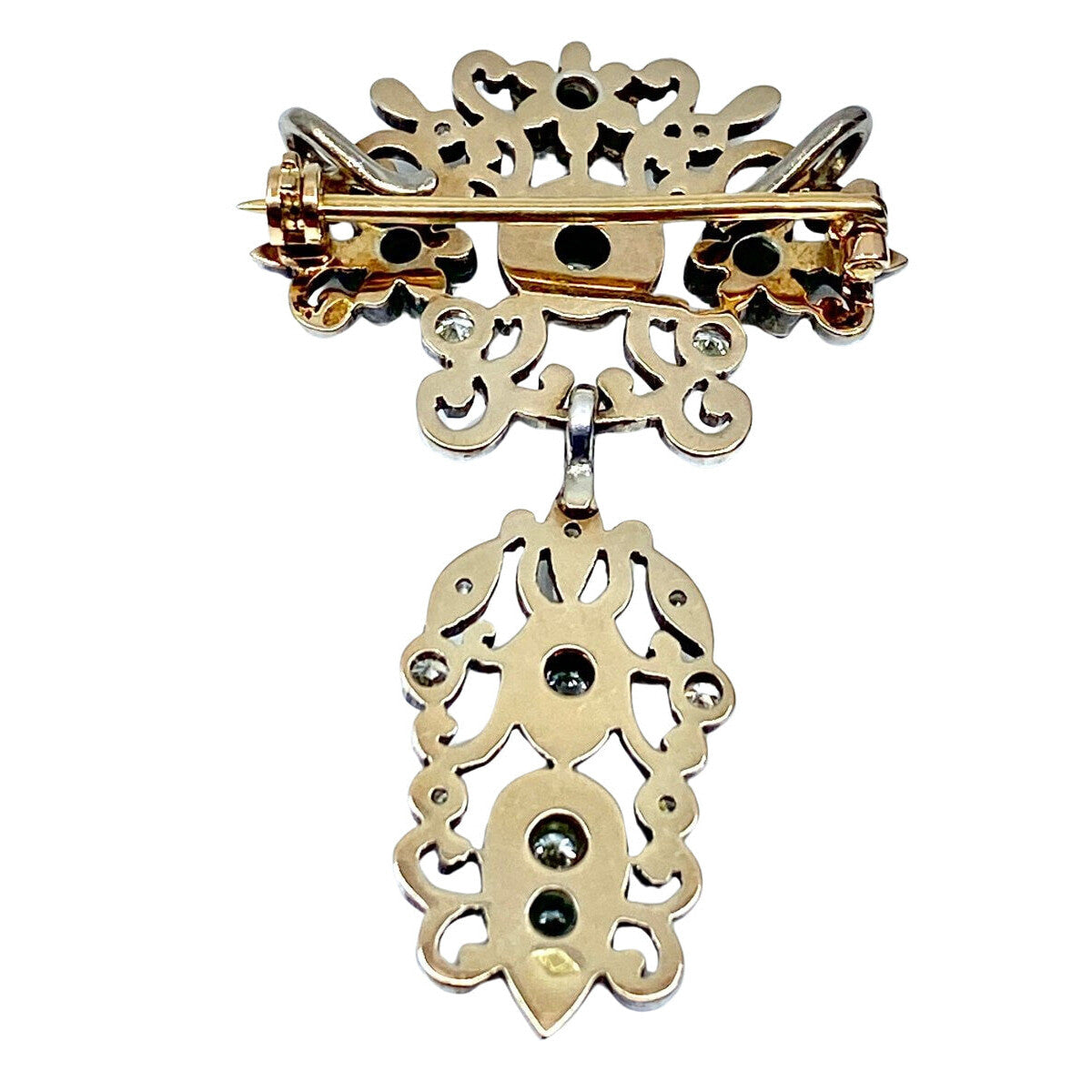 Broche pendentif en or et argent sertie de diamants, époque Napoléon III - Castafiore
