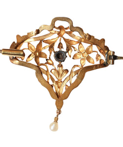 Broche - Pendentif en or jaune et platine et en perle - Castafiore