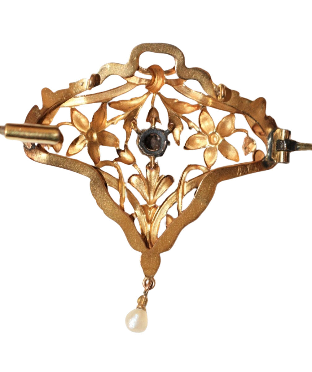 Broche - Pendentif en or jaune et platine et en perle - Castafiore