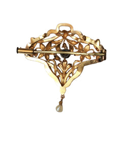 Broche - Pendentif en or jaune et platine et en perle - Castafiore