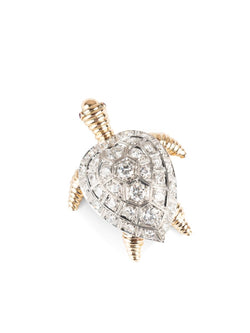 Broche Tortue en or jaune et diamants avec deux saphirs roses - Castafiore