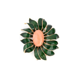 Broche VAN CLEEF & ARPELS en or jaune, émail vert et corail - Castafiore