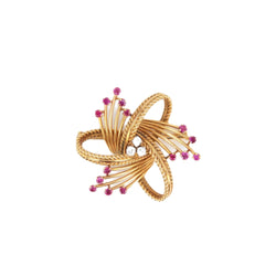 Broche vintage en or, diamants et rubis - Castafiore