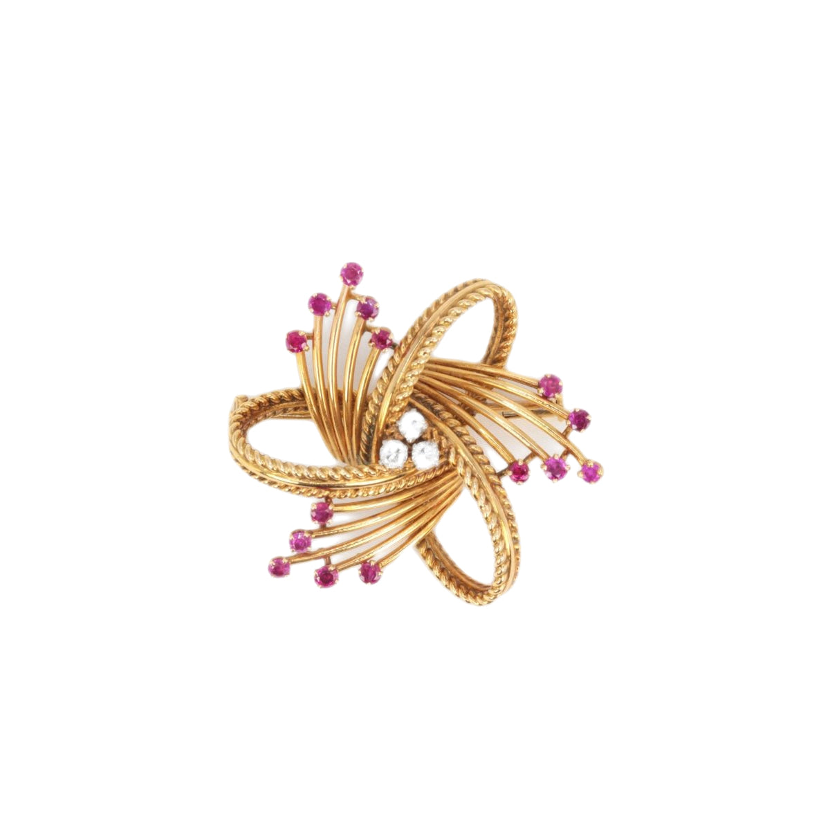 Broche vintage en or, diamants et rubis - Castafiore