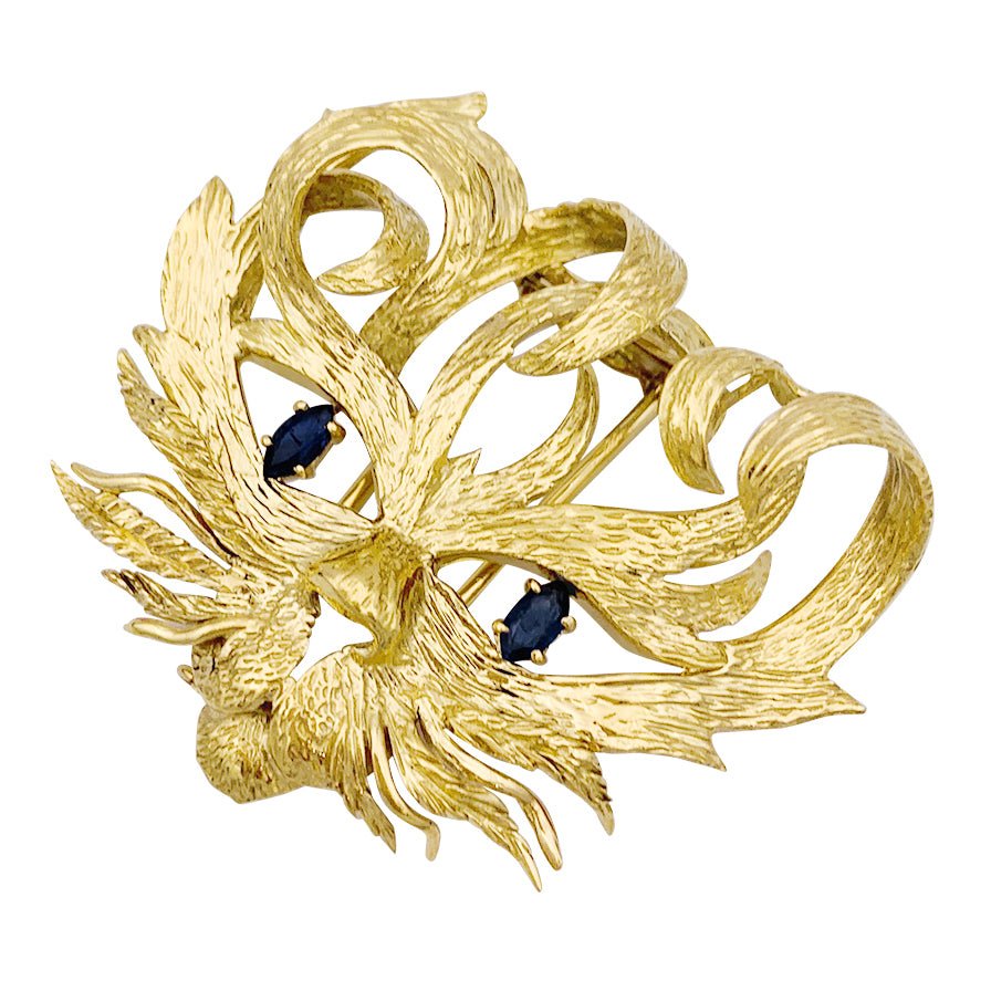 Broche vintage Hermès, "Mistigri", or jaune, saphirs. - Castafiore