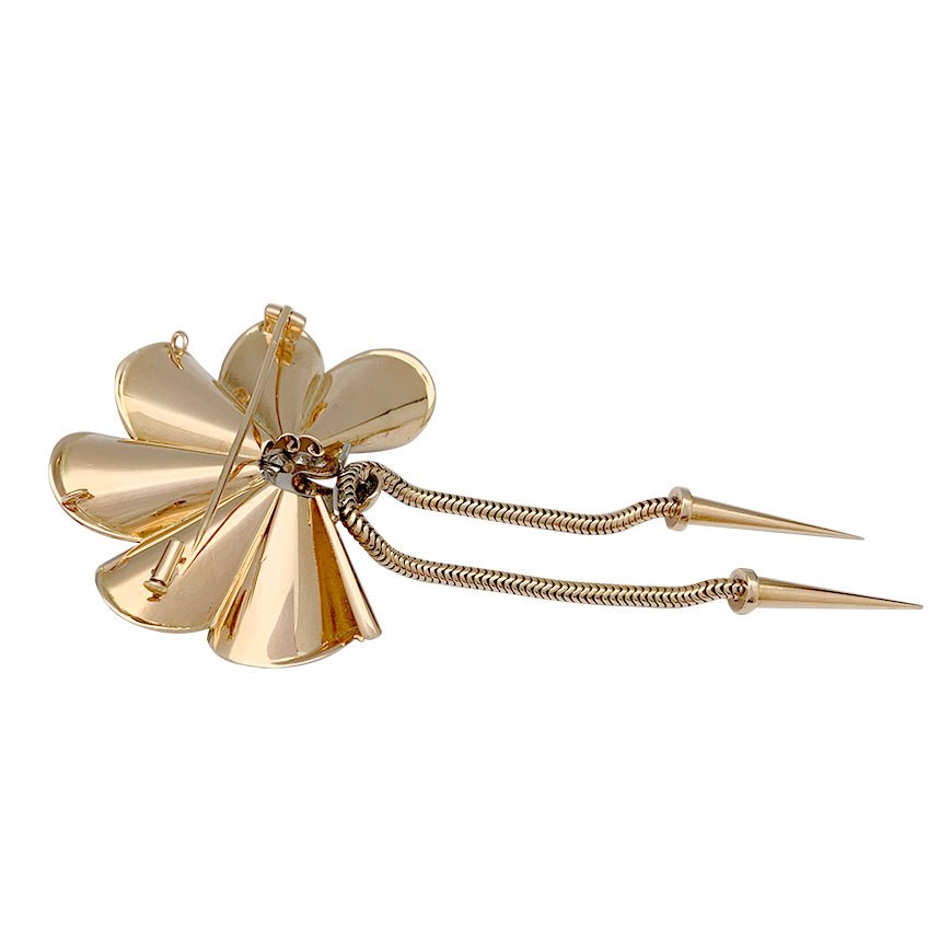 Broche vintage or rose, platine et diamants - Castafiore
