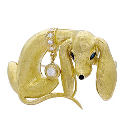 Broche vintage "Teckel", or jaune, diamants - Castafiore