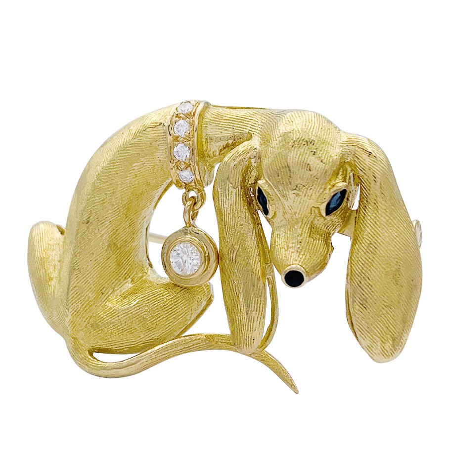 Broche vintage "Teckel", or jaune, diamants - Castafiore