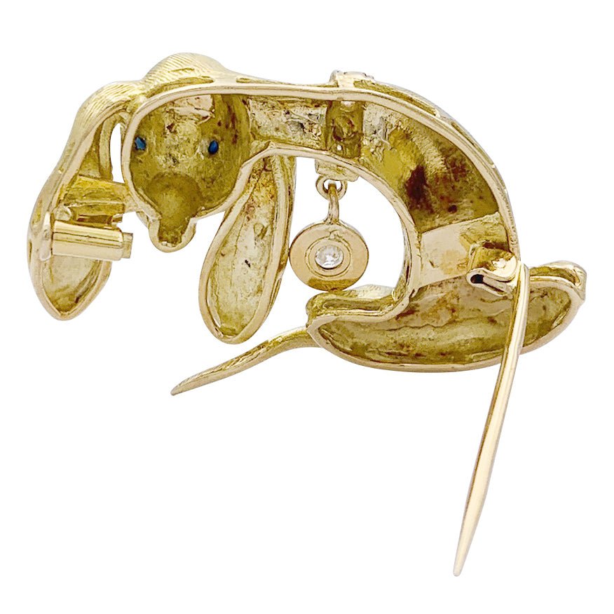 Broche vintage "Teckel", or jaune, diamants - Castafiore