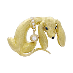 Broche vintage "Teckel", or jaune, diamants - Castafiore