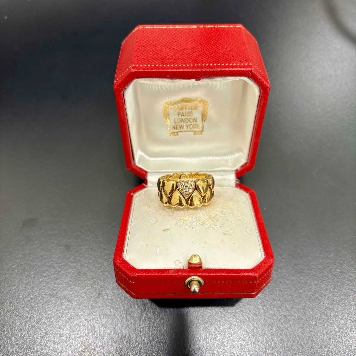 Cartier Diamond Double Coeurs Gold Band Ring - Castafiore