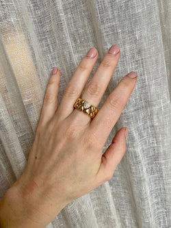 Cartier Diamond Double Coeurs Gold Band Ring - Castafiore