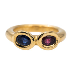 Chaumet Bague Toi et moi en or jaune saphir et rubis - Castafiore