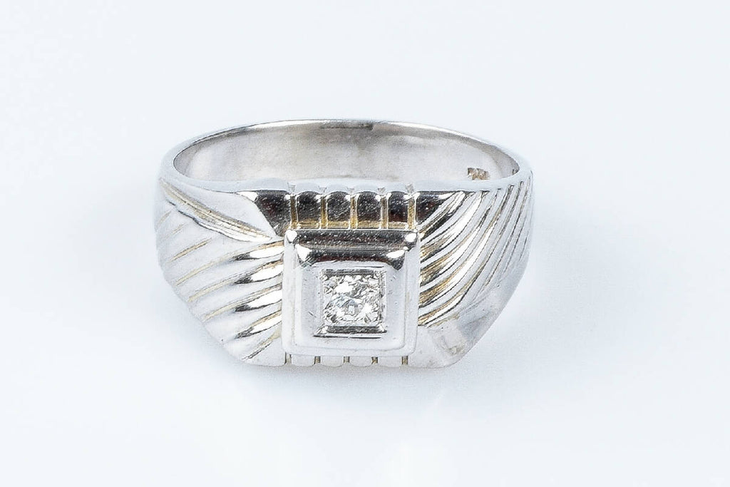 Chevalière diamant en or blanc 18 carats - Castafiore