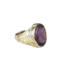 Chevalière intaille héraldique améthyste sur or - Castafiore