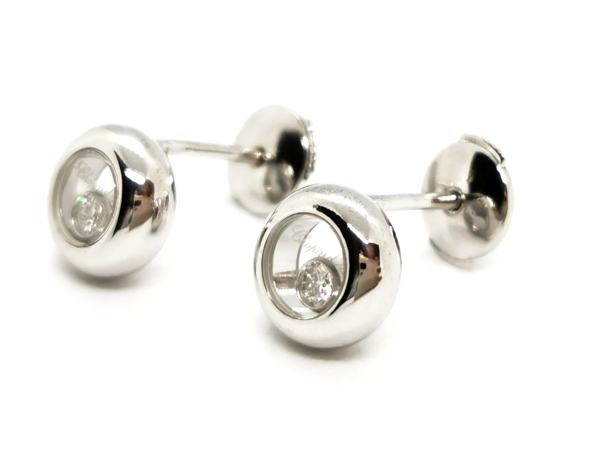 Chopard Boucles d'oreilles Puces Happy Diamonds Or blanc Diamant - Castafiore