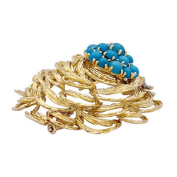 Clip vintage Cartier, or jaune et turquoises. - Castafiore