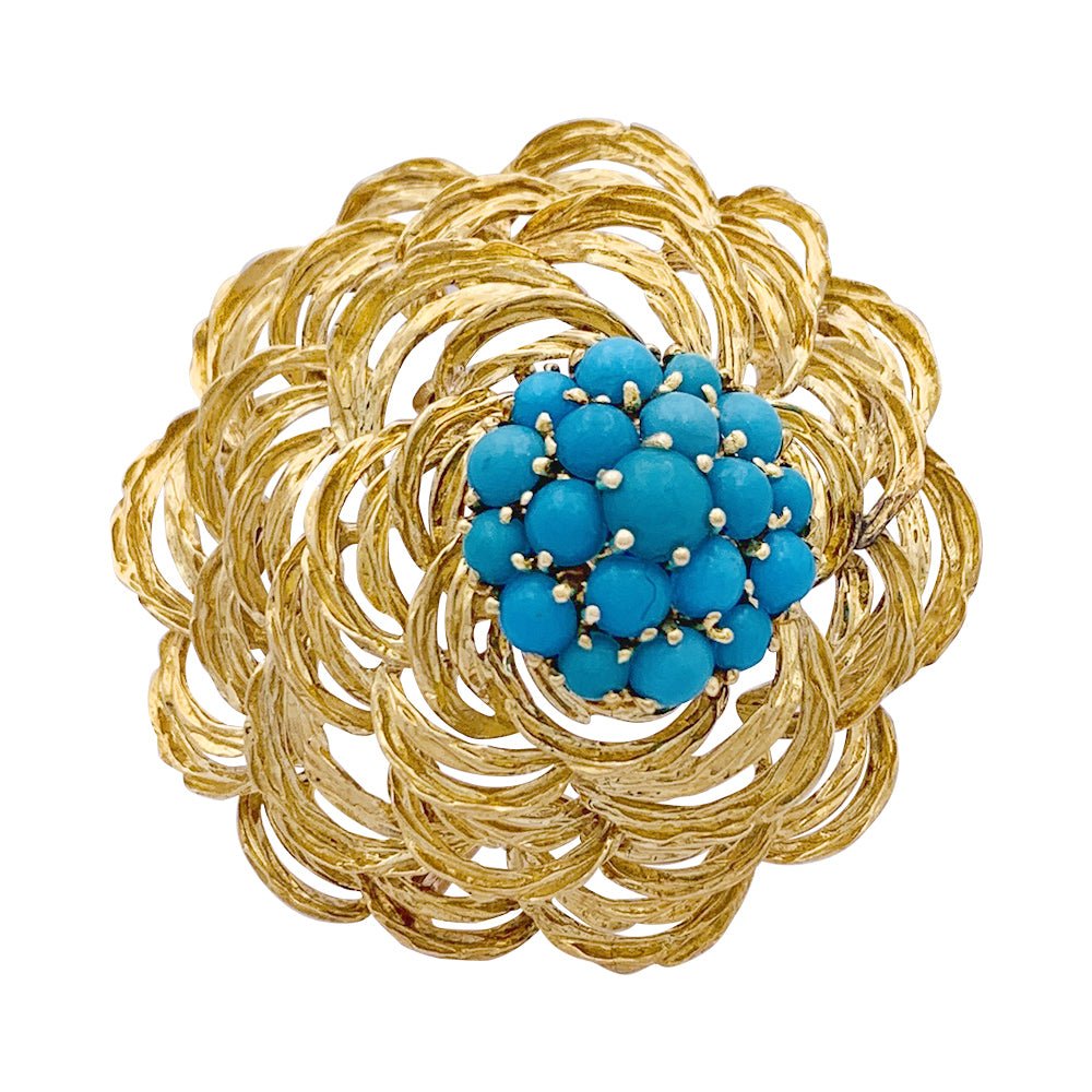 Clip vintage Cartier, or jaune et turquoises. - Castafiore