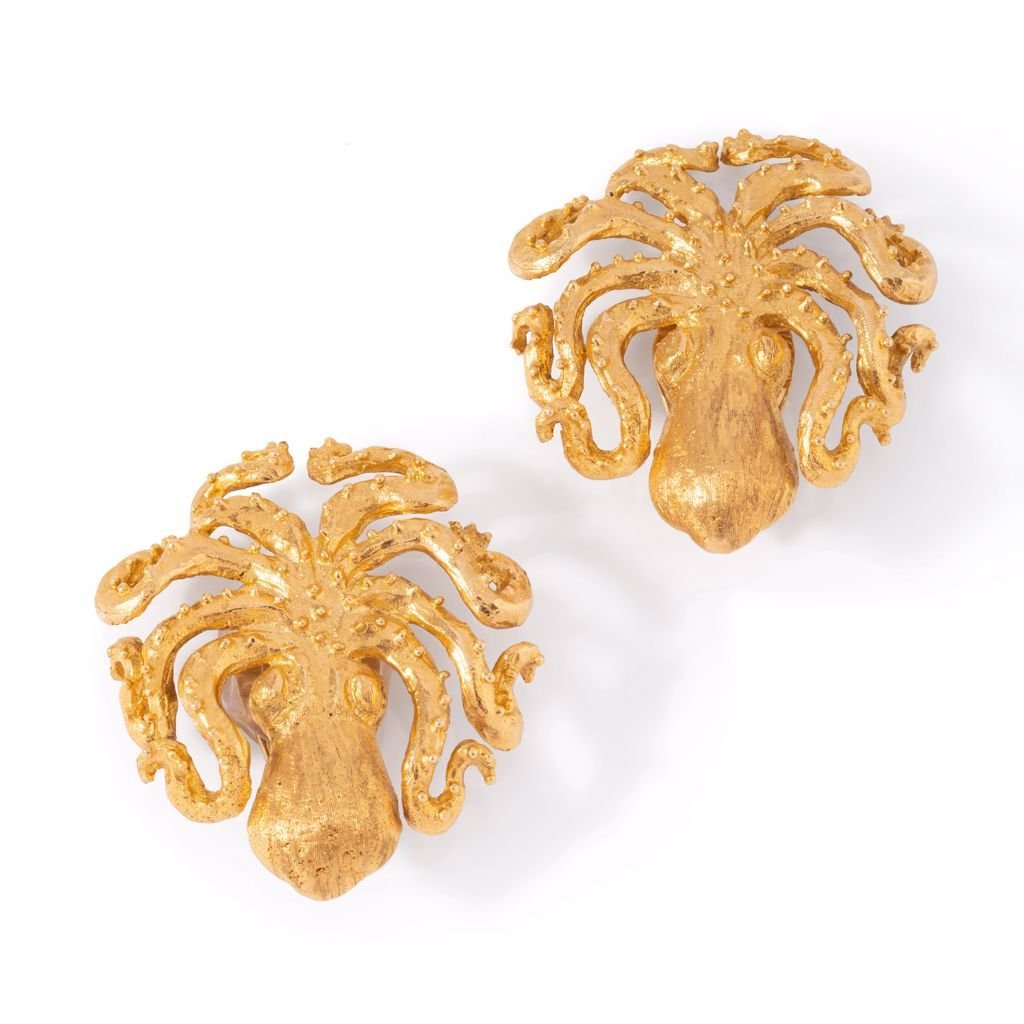 Clips d'oreilles modèle pieuvre en or jaune - Castafiore