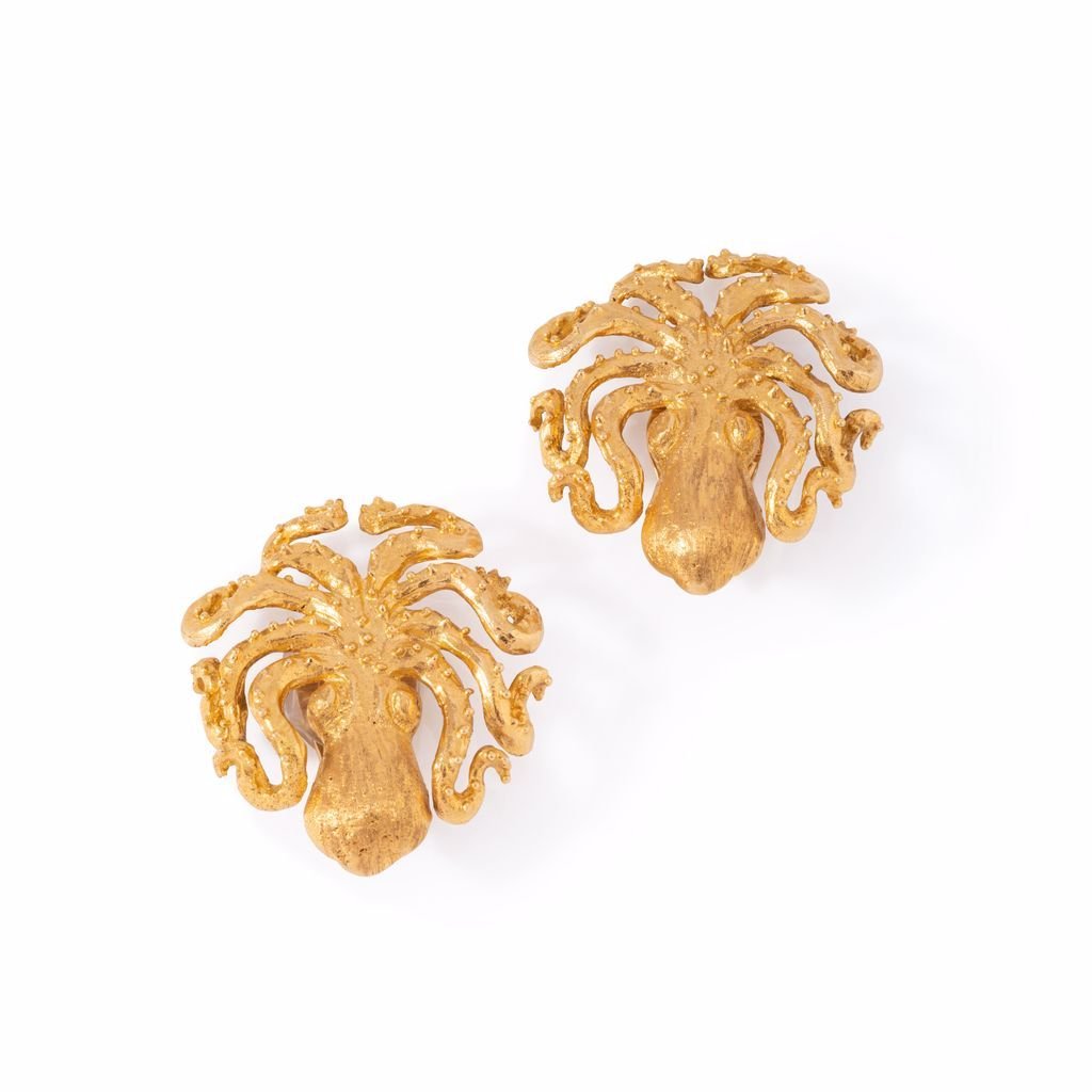 Clips d'oreilles modèle pieuvre en or jaune - Castafiore