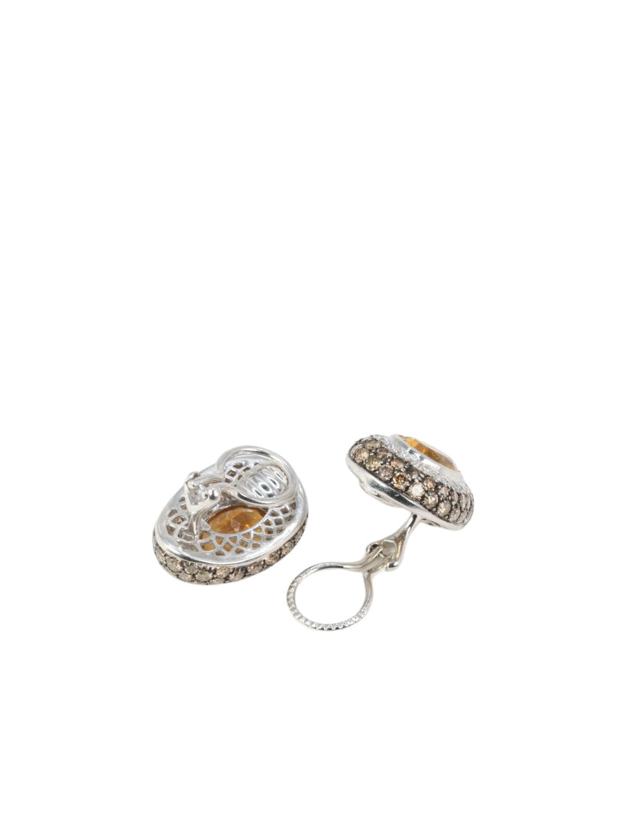 Clips d’oreilles vintage en or, citrines, diamants blancs et champagne - Castafiore