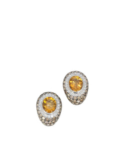 Clips d’oreilles vintage en or, citrines, diamants blancs et champagne - Castafiore