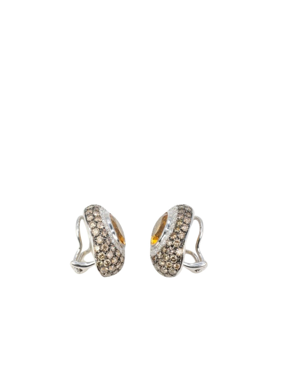 Clips d’oreilles vintage en or, citrines, diamants blancs et champagne - Castafiore