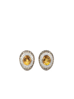 Clips d’oreilles vintage en or, citrines, diamants blancs et champagne - Castafiore