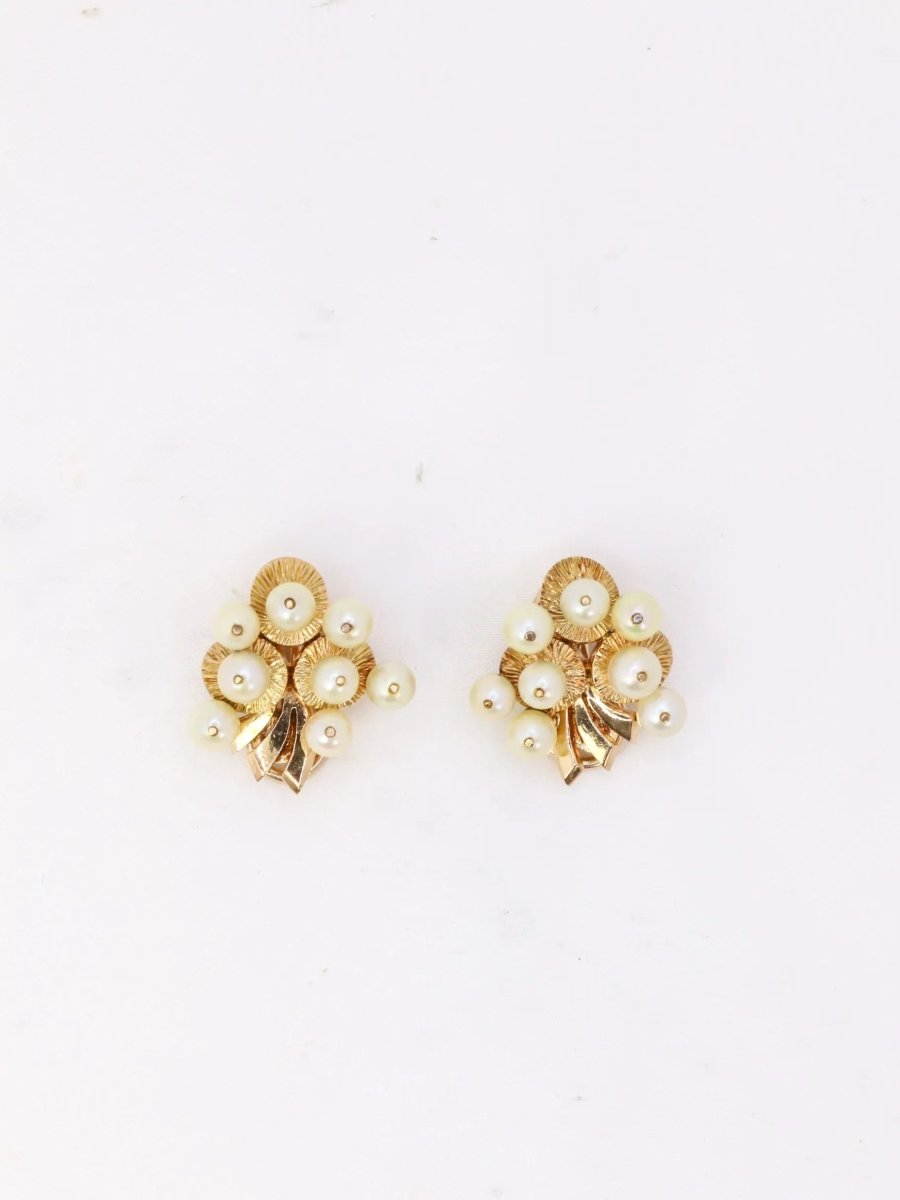 Clips d’oreilles vintage en or jaune et perles de culture - Castafiore