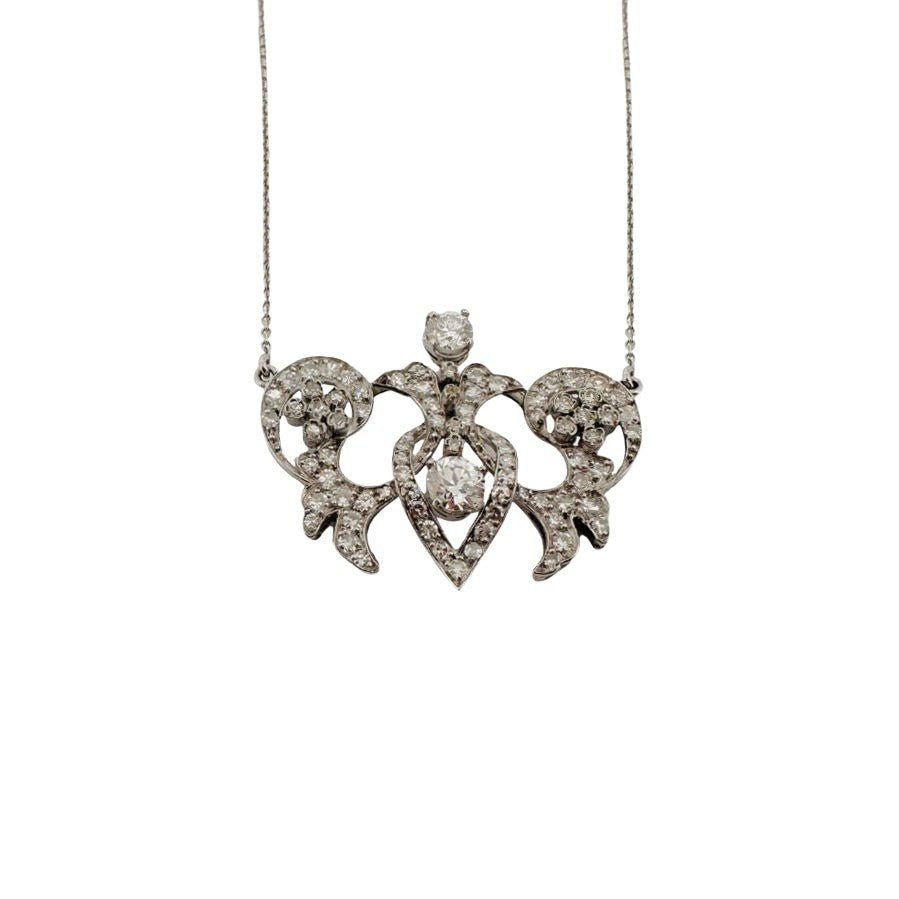 Collier Art Nouveau en platine, or blanc et diamants - Castafiore