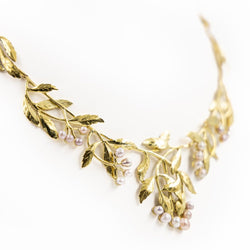 Collier Art nouveau feuillage en or jaune et perles - Castafiore