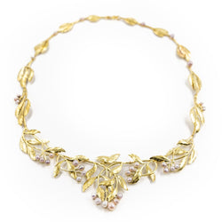 Collier Art nouveau feuillage en or jaune et perles - Castafiore