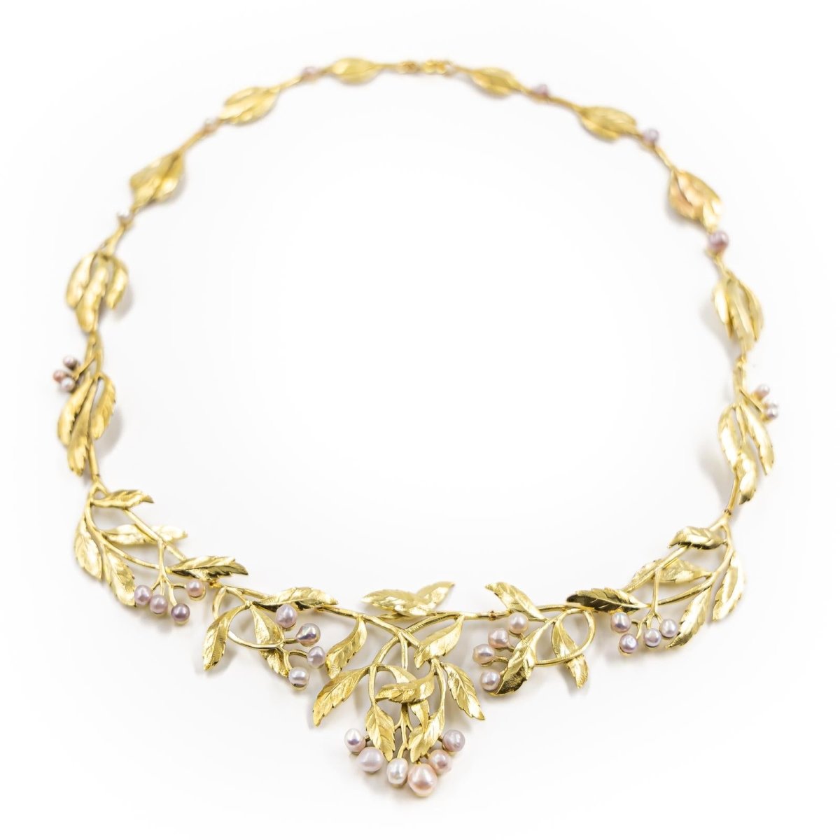 Collier Art nouveau feuillage en or jaune et perles - Castafiore
