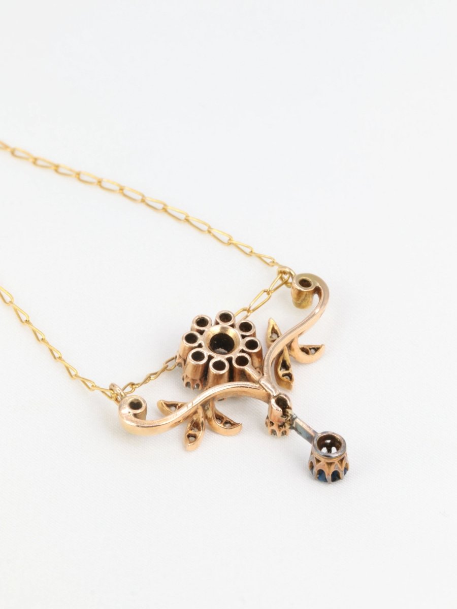 Collier Art Nouveau Fleur en or, saphirs et diamants - Castafiore