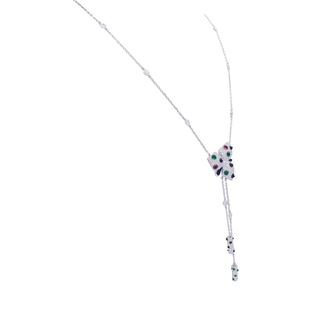 Collier CARTIER "Caresses d'Orchidées" en or blanc et pierres de couleurs - Castafiore