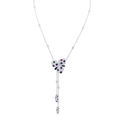 Collier CARTIER "Caresses d'Orchidées" en or blanc et pierres de couleurs - Castafiore