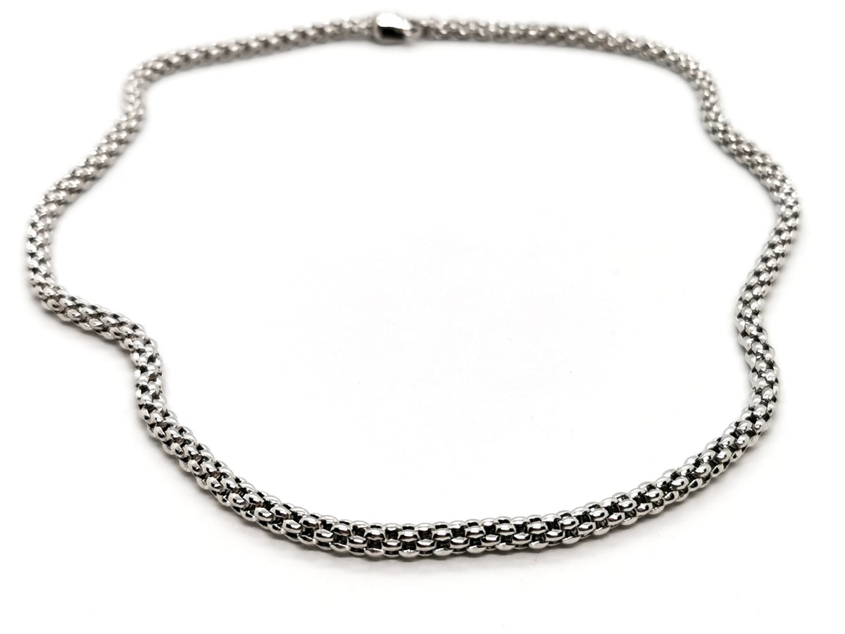 Collier Chaîne FOPE maille popcorn en or blanc - Castafiore