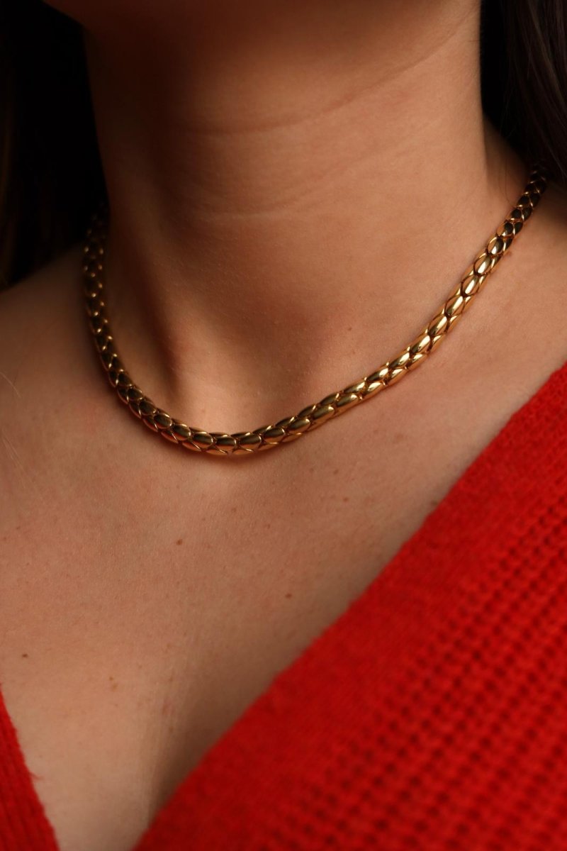 Collier Chaîne grain de riz en or jaune et rubis - Castafiore