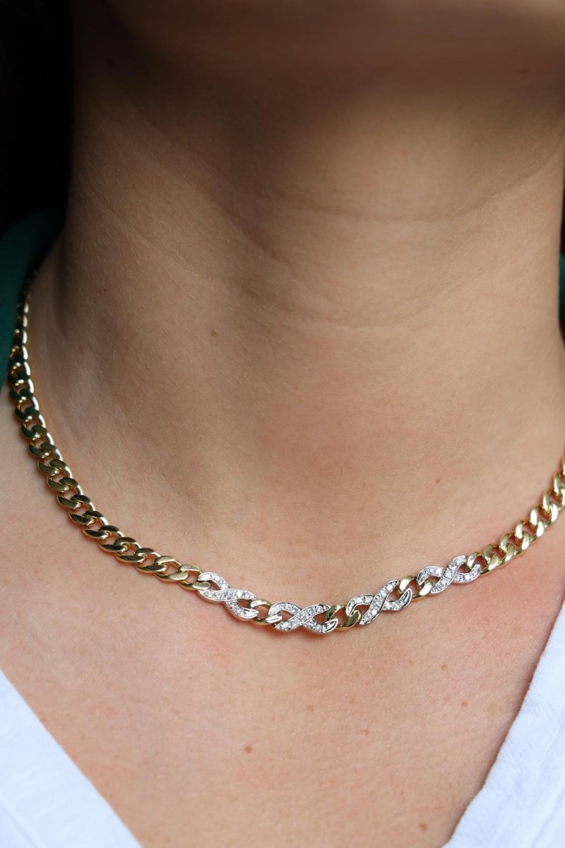 Collier Chaîne motif infini en 2 ors et diamants - Castafiore