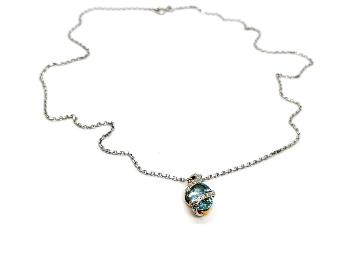 Collier Chaîne + pendentif Or blanc Topaze - Castafiore
