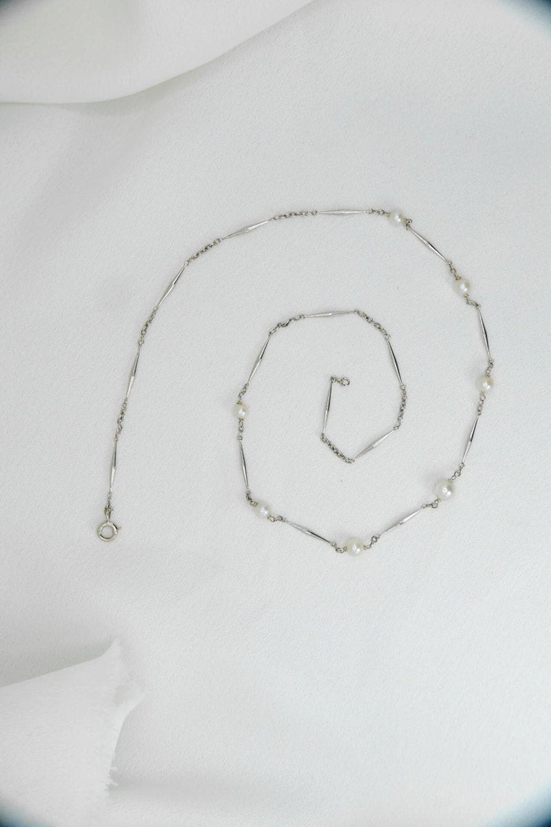 Collier chaîne vintage en bâtonnets d’or et perles - Castafiore