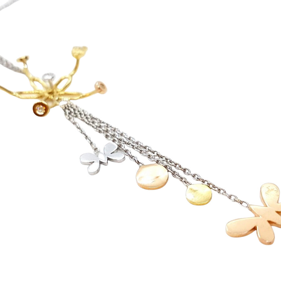 Collier Cravate fleurs et papillons en 3 ors et diamants - Castafiore