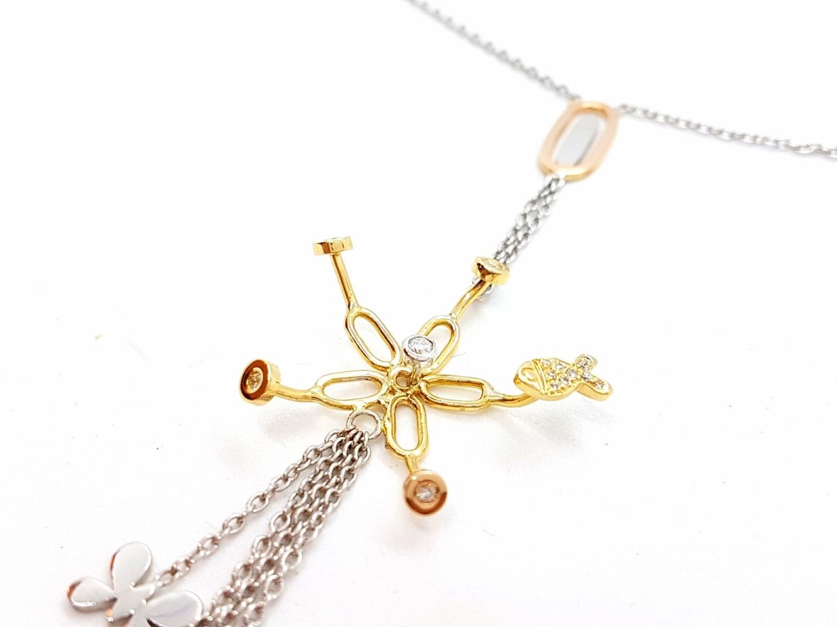 Collier Cravate fleurs et papillons en 3 ors et diamants - Castafiore