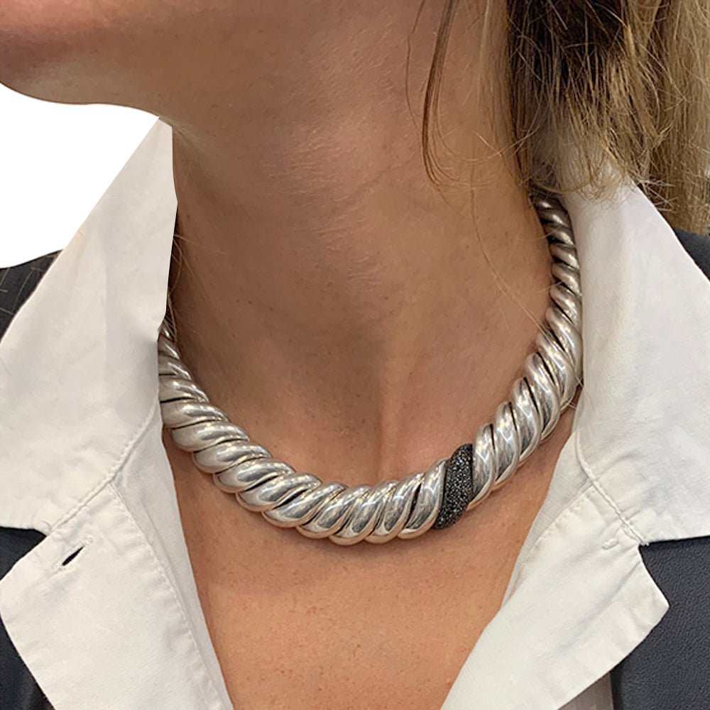 Collier David Yurman en argent, diamants noirs - Castafiore