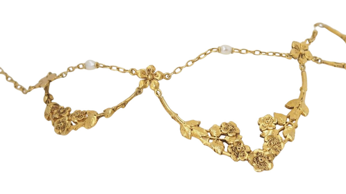 Collier draperie début XIXème siècle en or jaune et perles - Castafiore