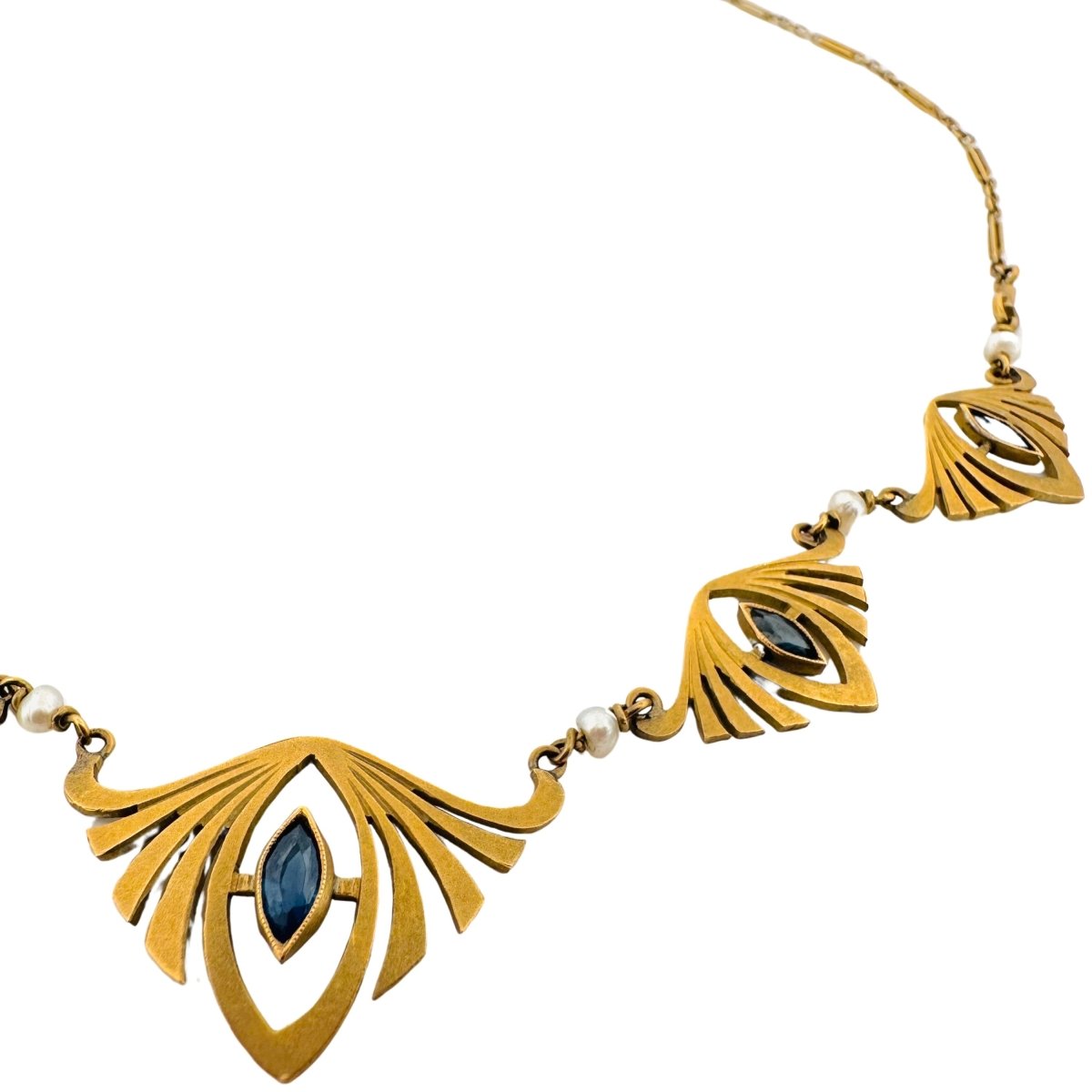 Collier Draperie en or jaune, saphirs et perles - Castafiore