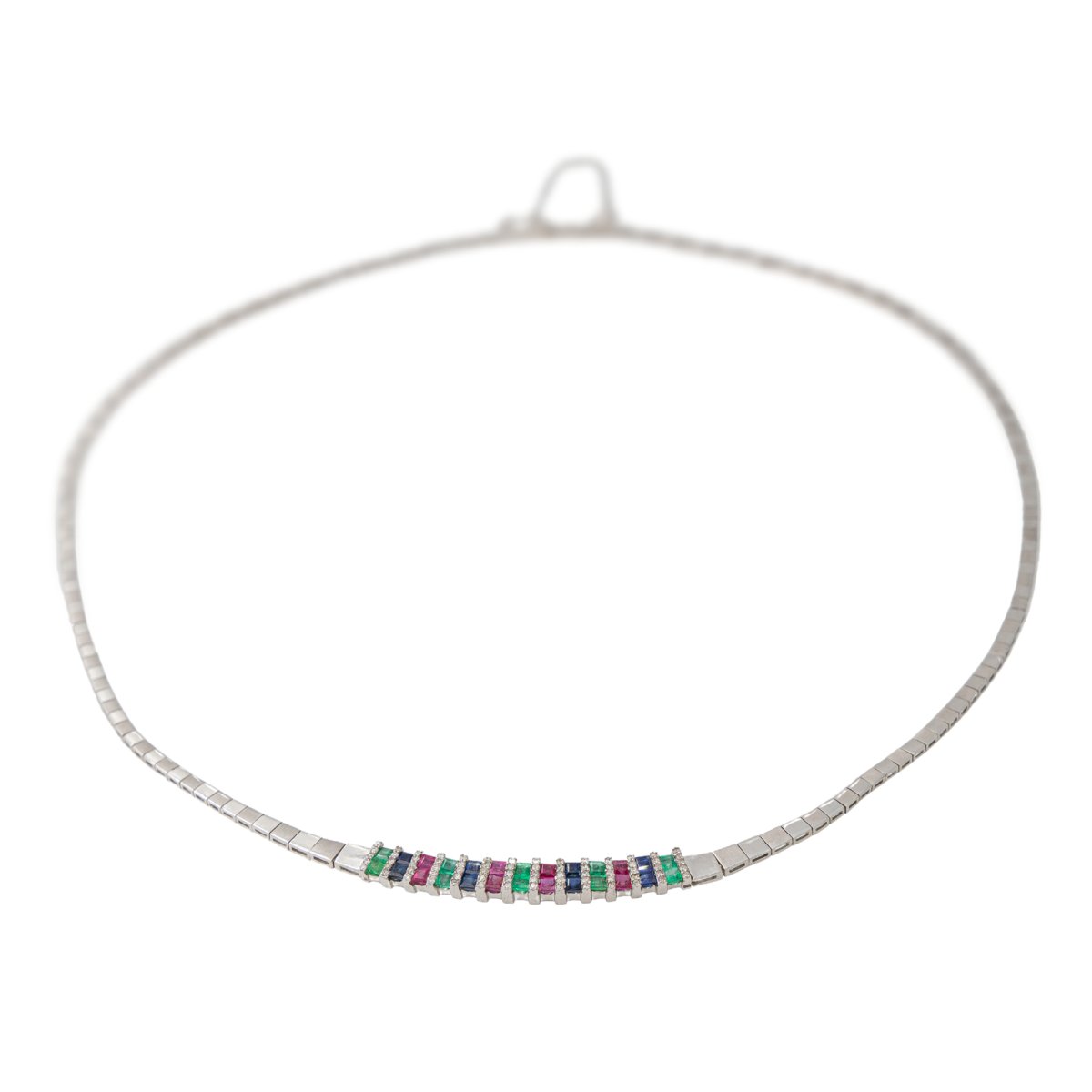 Collier en or blanc émeraude rubis et diamants - Castafiore